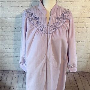 Vintage Medium Lavender Embroidered Floor Length full zip up robe.